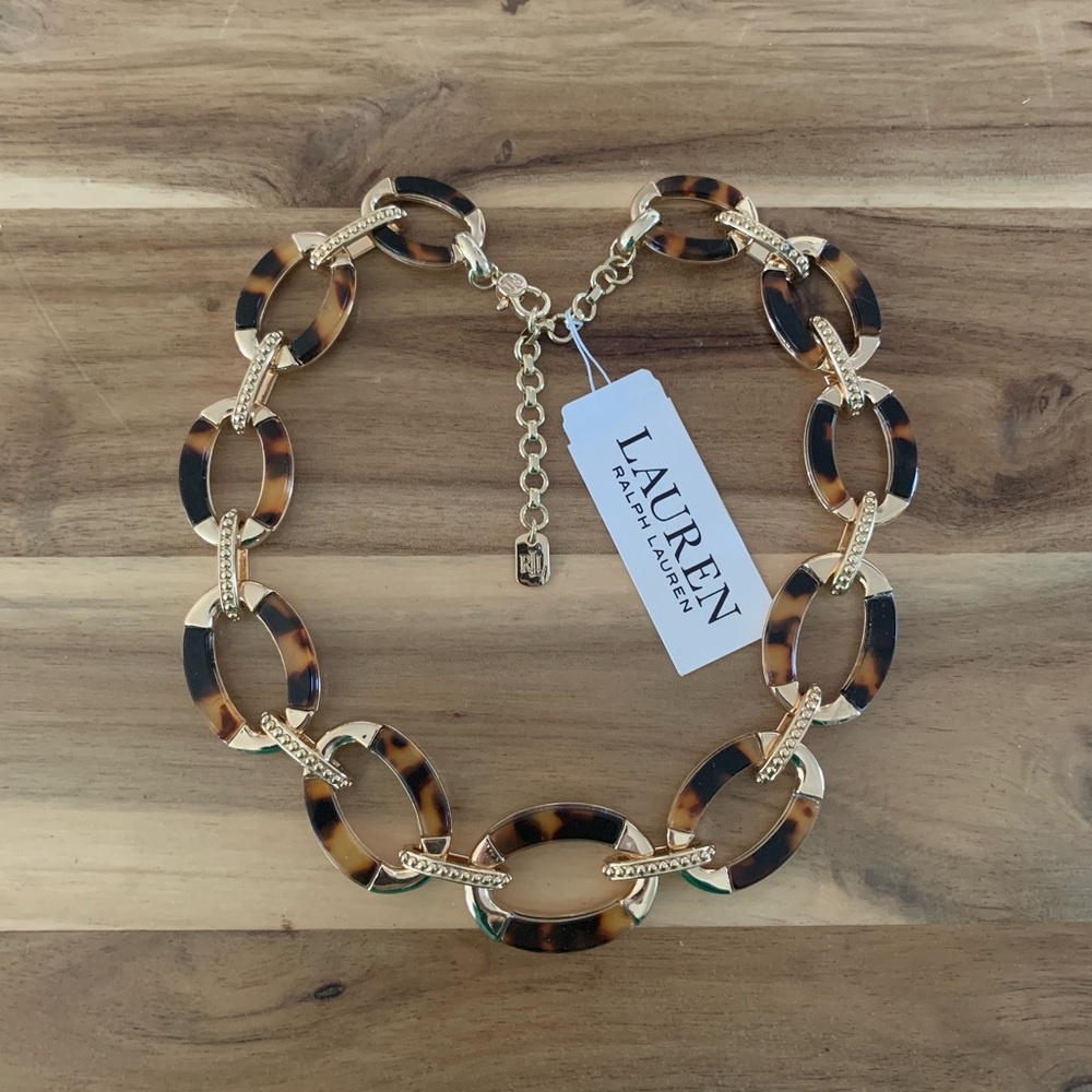 Lauren Ralph Lauren golden tone synthenic Tortoise Inlay necklace NWT